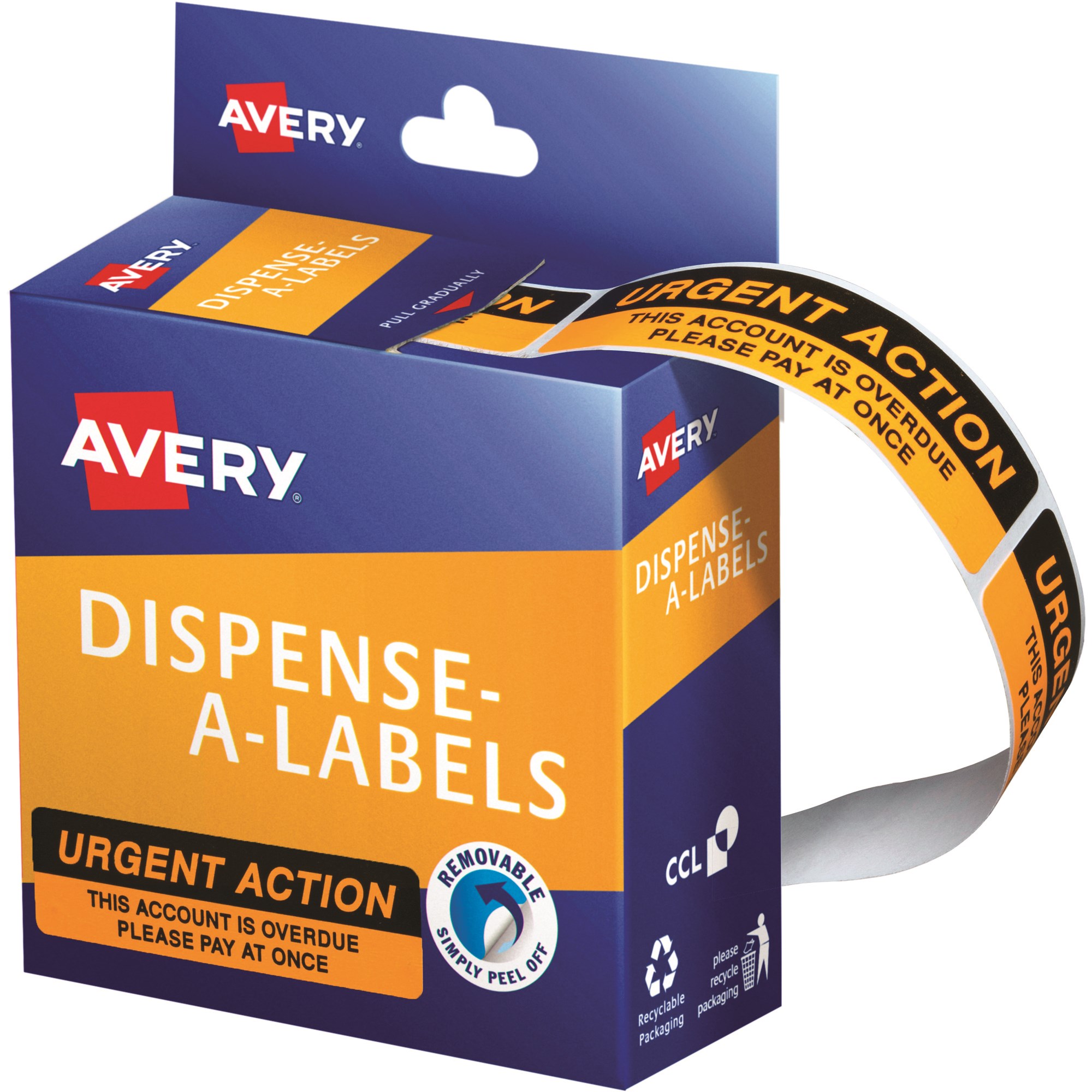 Avery Removable Dispenser Labels 19x64mm Urgent Action Orange Pack  Of 125