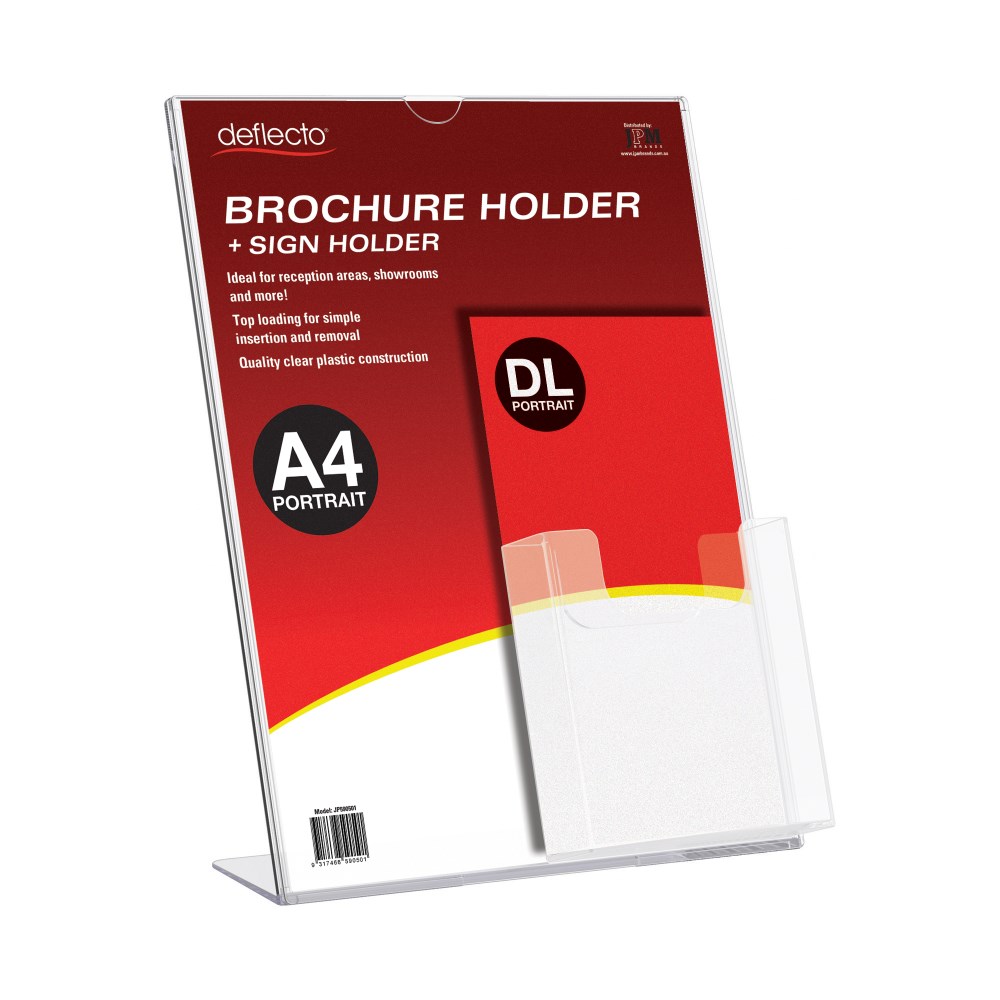 Deflecto Sign Holder Slanted A4 Sign Holder With Top Mount DL Brochure Holder Portrait
