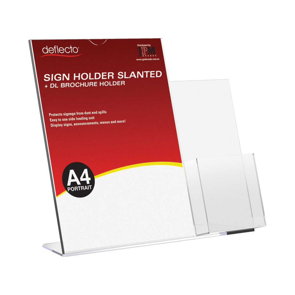 Deflecto Sign Holder Slanted A4 Sign Holder With Side Mount DL Brochure Holder Portrait