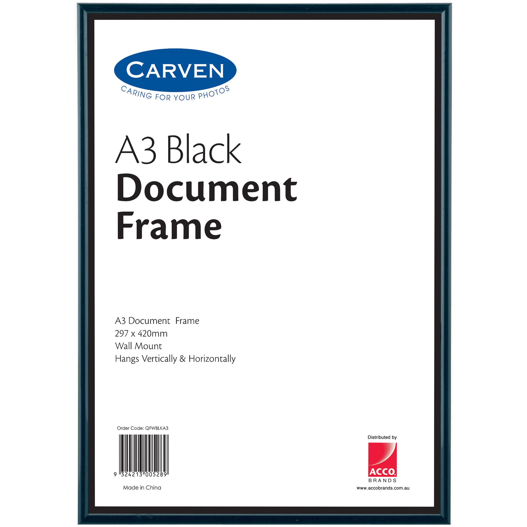 Carven Certificate Frame A3 Wall Mountable Black