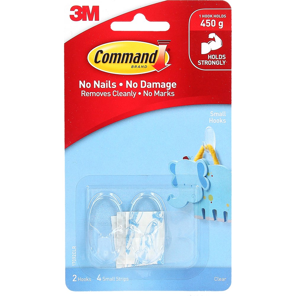 Command 17092Clr Clear Hook Small Hooks Clear Pack  Of 2