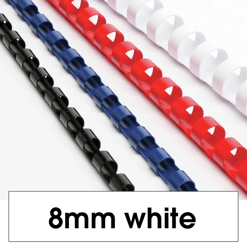 Rexel Plastic Binding Comb 8mm 21 Loop 45 Sheet Capacity White Pack  Of 100