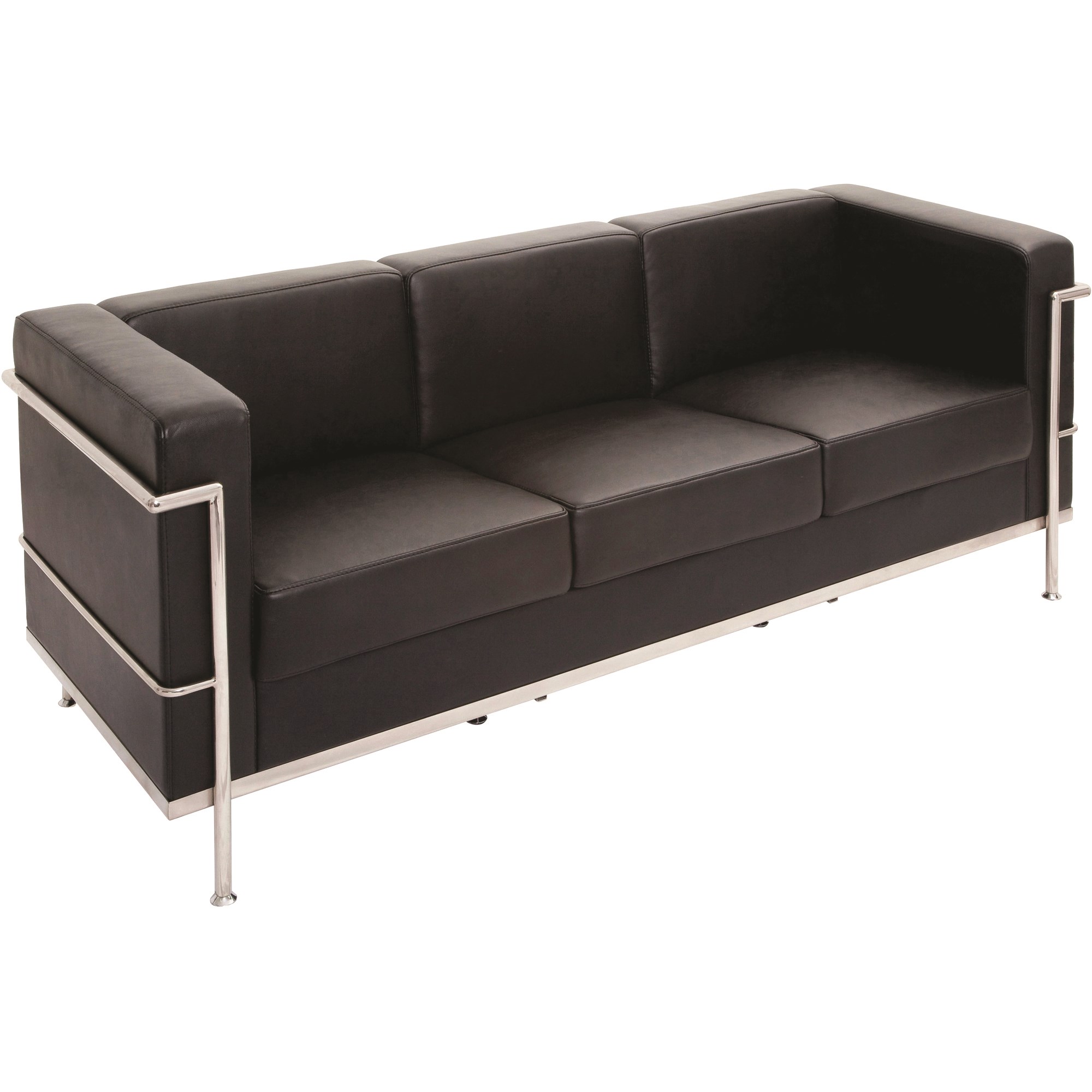 Rapidline Space Lounge Three Seater With Chrome Frame Black PU Upholstery