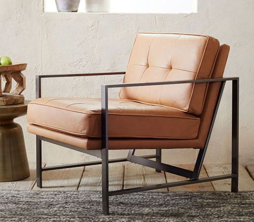 Modern Leather Lounge Chair – Tan Upholstered Accent Chair with Metal Frame Modern Leather Lounge Chair – Tan Upholstered Accent Chair with Metal Frame