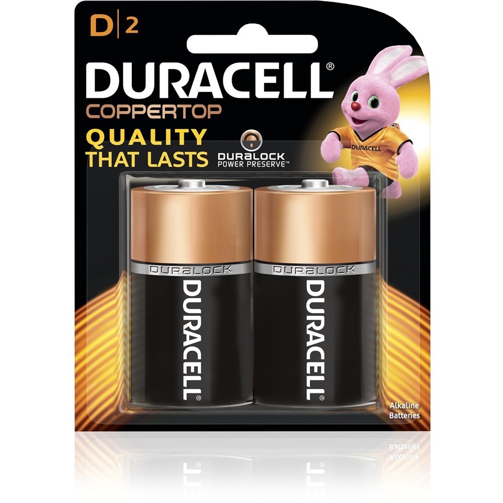 Duracell Coppertop Alkaline Battery Size D Pack  Of 2