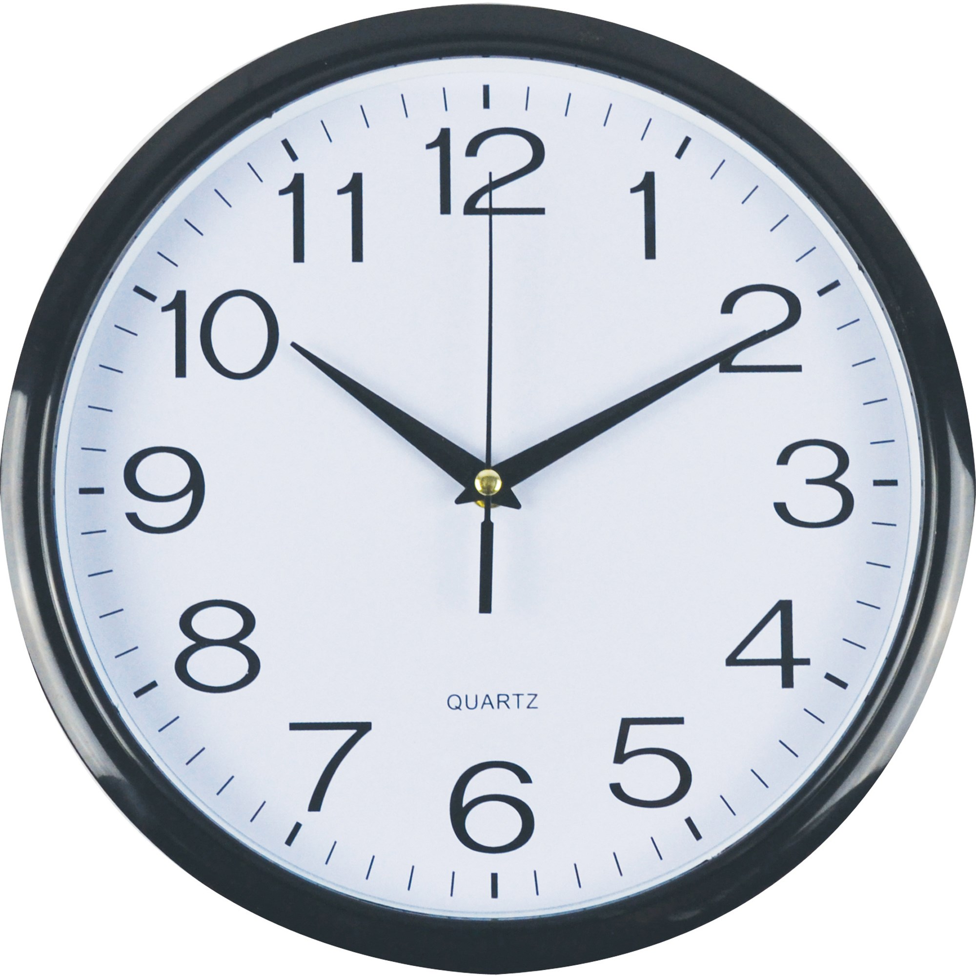 Italplast Wall Clock 30cm Round With Large Numbers Black Frame White Face