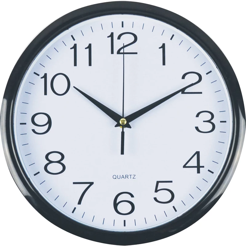Italplast Wall Clock 30cm Round With Large Numbers Black Frame White Face