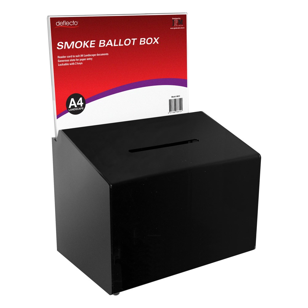 Deflecto Ballot Box  Lockable With A4 Landscape Header Card Smoke Acrylic
