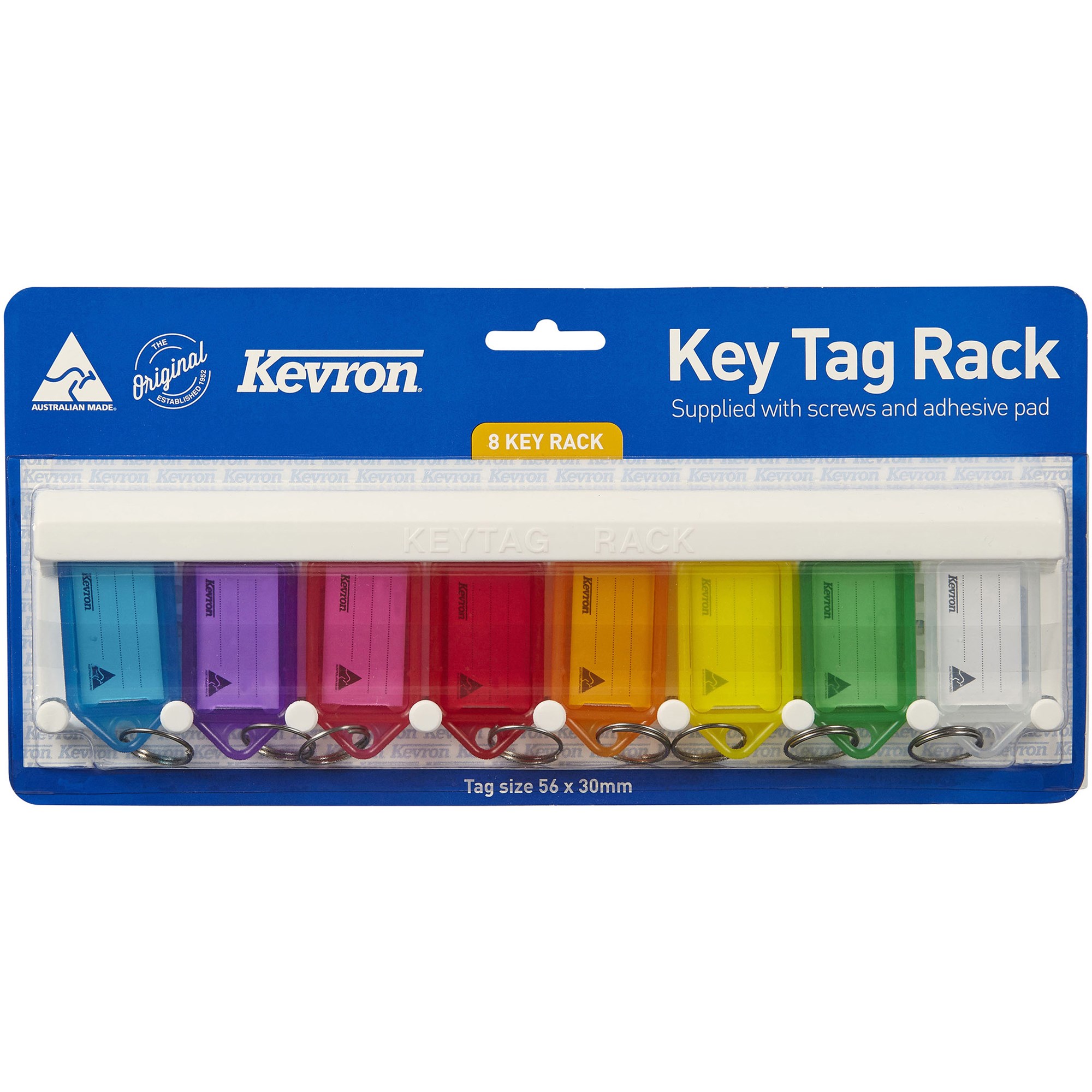 Kevron ID5 Key Tag Rack With 8 Tags Assorted Colours