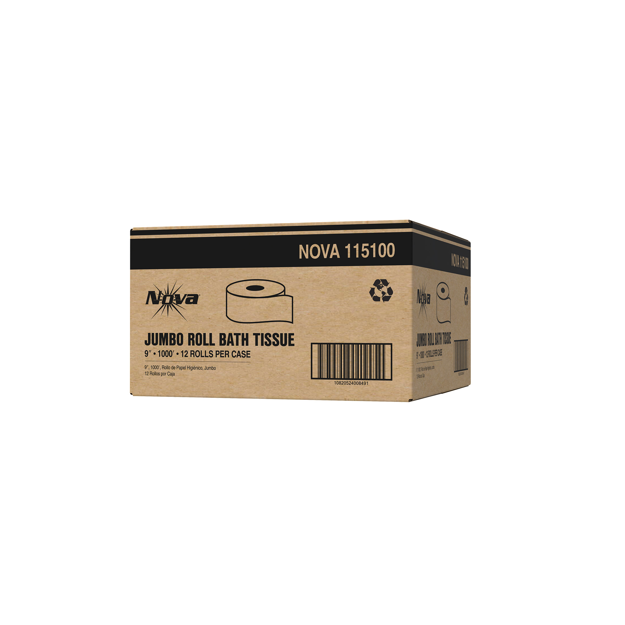 Nova 2-Ply Jumbo Tissue - VIRGIN 3.3" x 1000', 9", White 12 / cs