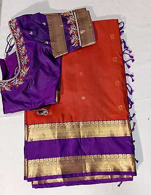 J54: Ready To Ship Beautiful Saree With Stitched Embroidery Work Blouse