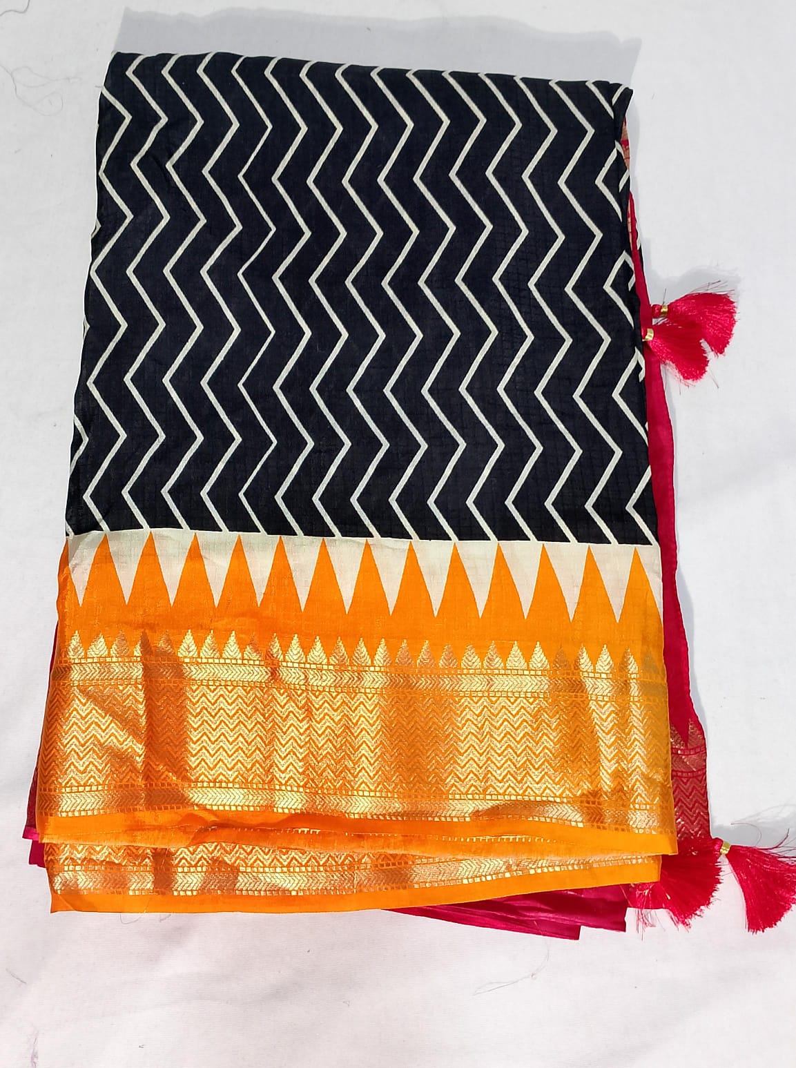 N95: Ready To Ship Beautiful Pure Moonga Crepe Silk Saree In Ganga Jamuna Weaving Border With Stitched Blouse N95: Ready To Ship Beautiful Pure Moonga Crepe Silk Saree In Ganga Jamuna Weaving Border With Stitched Blouse