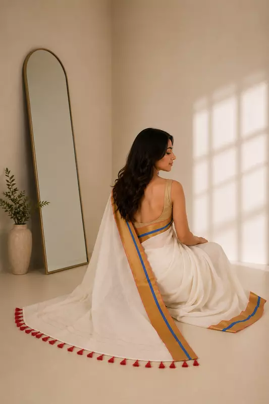 Mul cotton without blouse Kerala 1