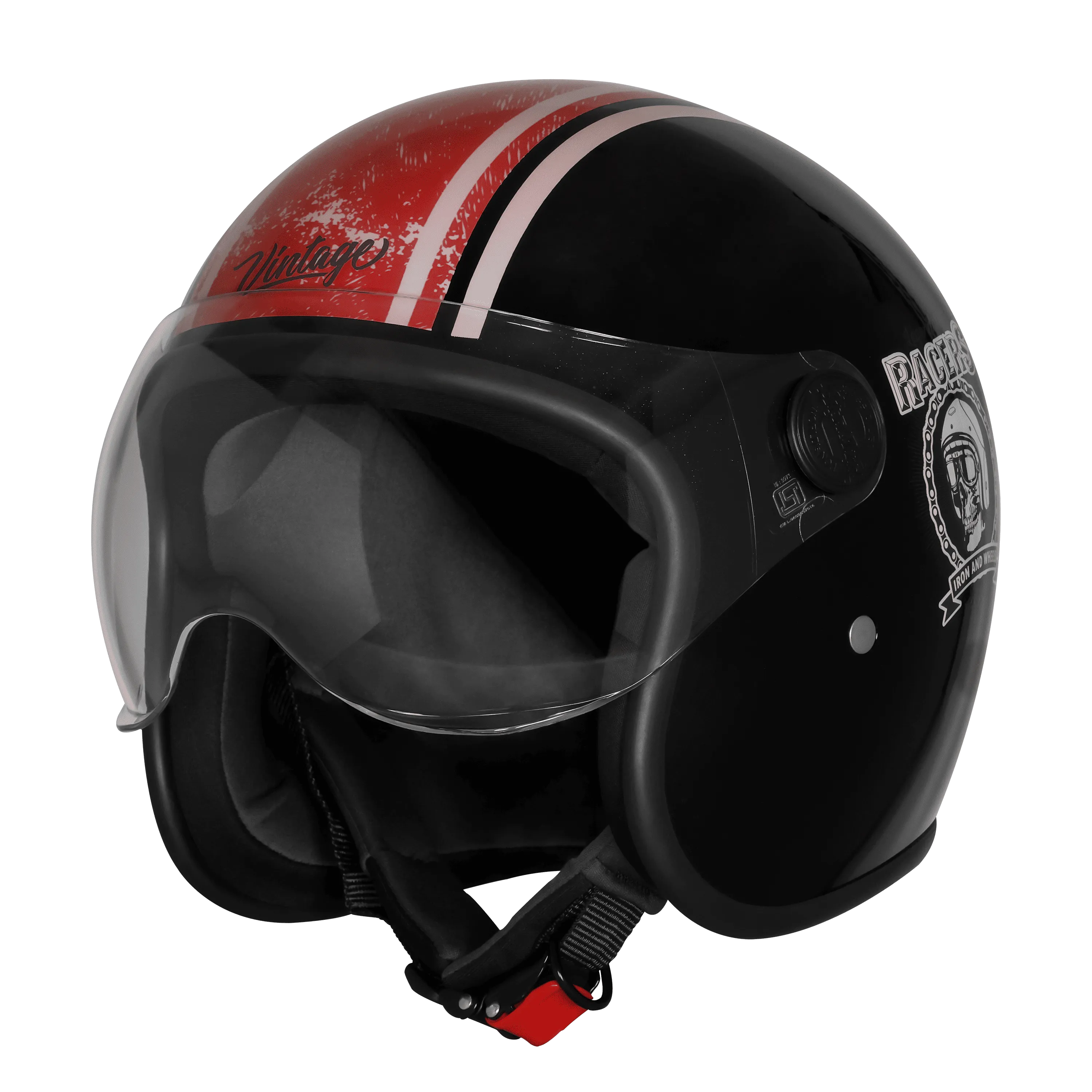 STEELBIRD SBH-56 VINTAGE RACERS GLOSSY BLACK/D.RED C/V 580 MM (LONG VISOR)