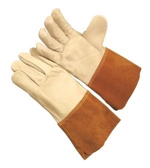 B grade, migtig grain welder, 4.5” russet split leather cuff, Kevlar sewn