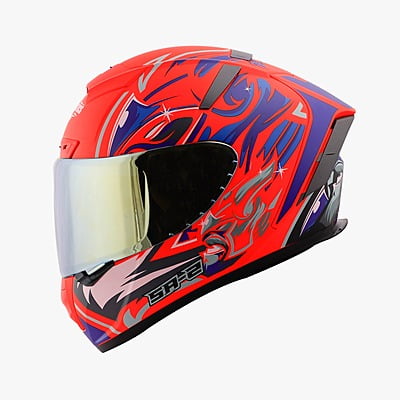 STEELBIRD SA-2 VILLAIN FLUO RED/BLUE C/V (L) + EXTRA CHROME VISOR