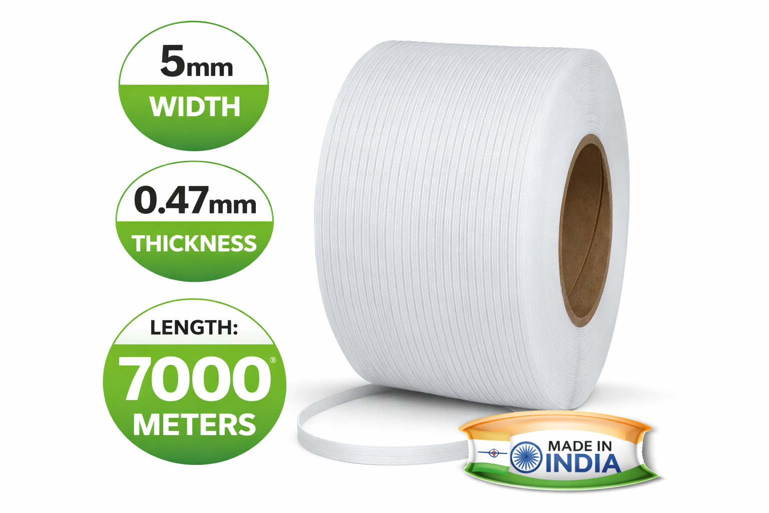 VIJAYCO® 05 47 7000 Mtrs PP Strapping Roll White Plain With No Print