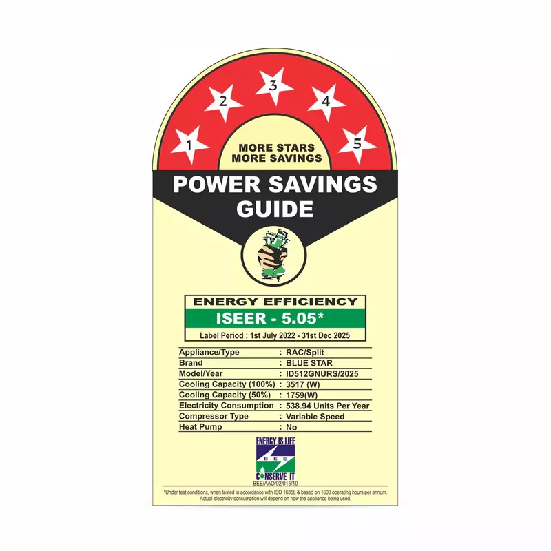 Energy-efficient cooling with the Blue Star ID512NNURS Inverter Split AC.