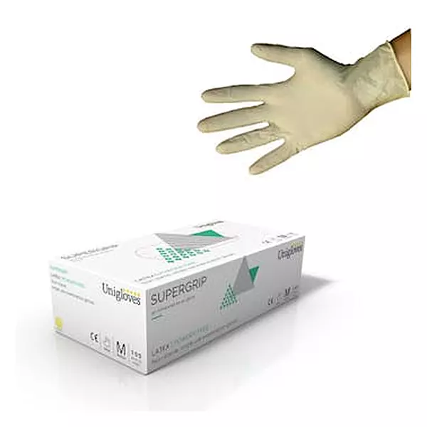 SUPERGRIP LATEX POWDER FREE EXAM GLOVES MEDIUM (100/BOX)
