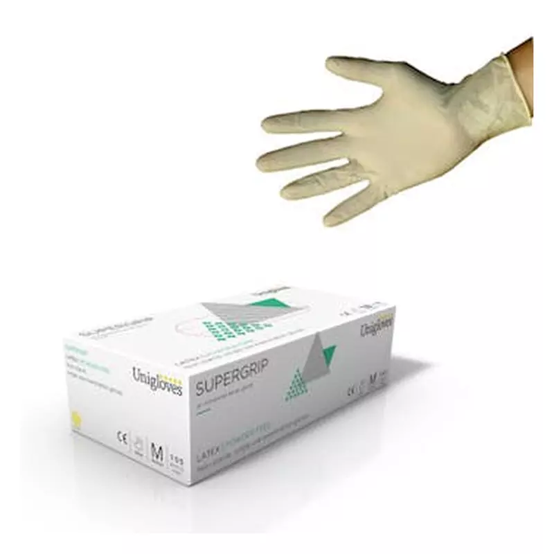 SUPERGRIP LATEX POWDER FREE EXAM GLOVES MEDIUM (100/BOX)