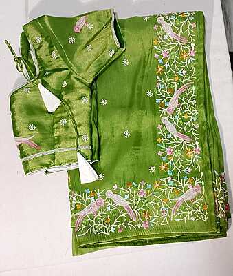 C229: Ready To Ship Beautiful Tissue Silk Saree With Stitched Blouse