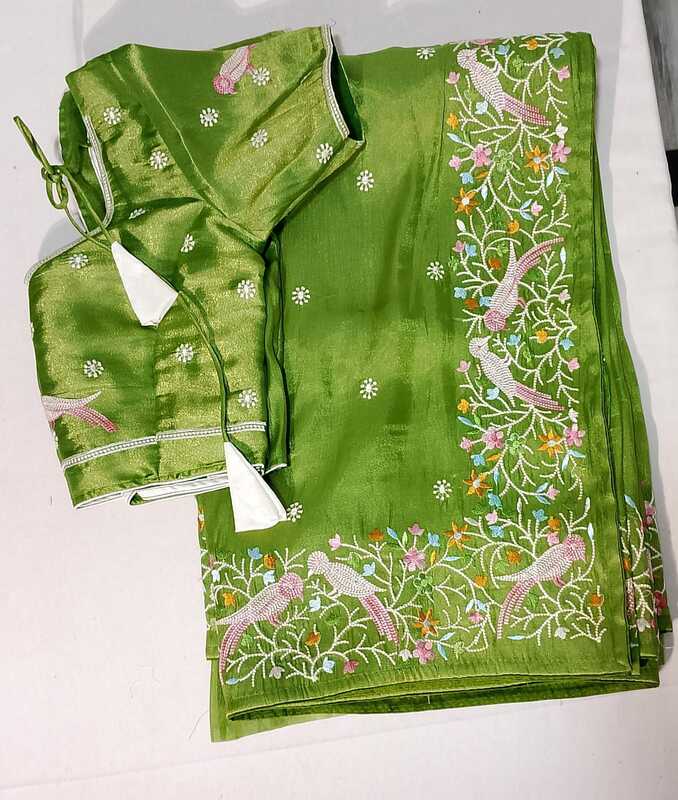 C229: Ready To Ship Beautiful Tissue Silk Saree With Stitched Blouse