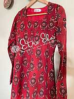 Ajrakh Hand Block Printed Mul Cotton Kurti- Red with Blue Prints- Flared Top with full Sleeves