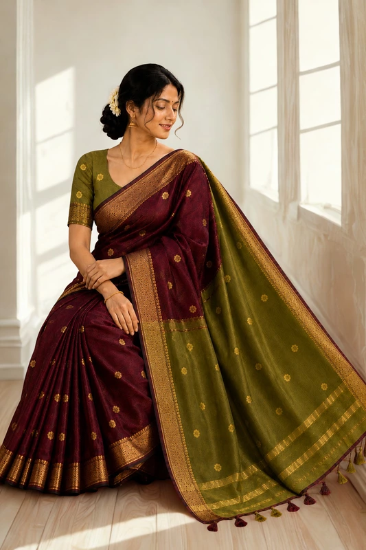 Maheswari Silk Cotton Red With Green