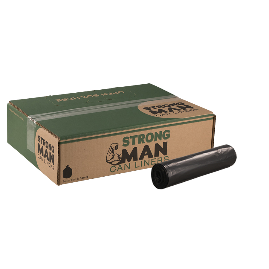 Strongman 33x39 41 micron Black 33 gallons LLD Repro Liner Perforated Rolls 10 / 10 cs