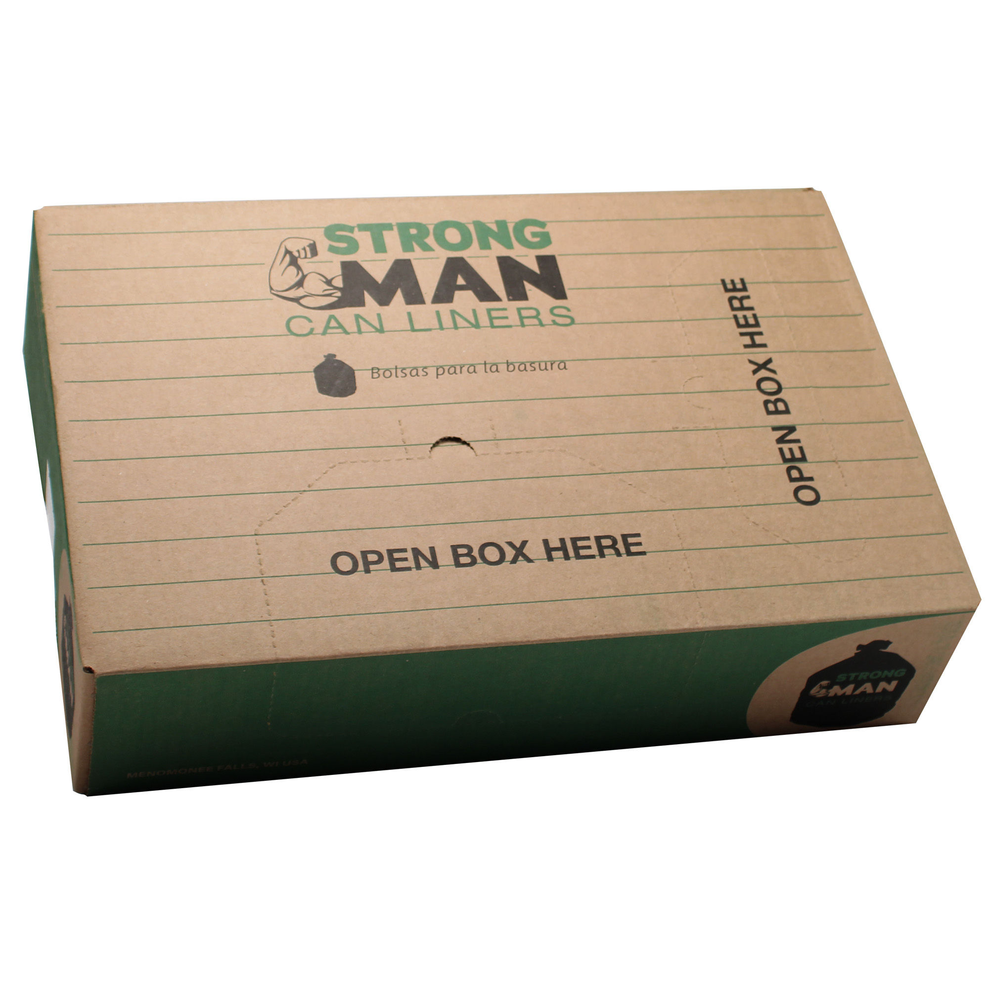 Strongman 38x58 41 micron Black 60 gallons LLD Repro Liner Perforated Rolls 10 / 10 cs