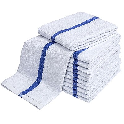 Mop cotton towel 16" x 19" 32 oz, blue stripe, 1/dozen