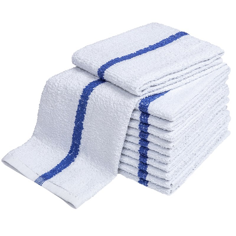 Mop cotton towel 16" x 19" 32 oz, blue stripe, 1/dozen