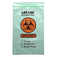 Specimen Transport Bag with Document Pouch Lab-Loc® 6 X 9 Inch Zip Closure Biohazard Symbol / Storage Instructions NonSterile - Green
