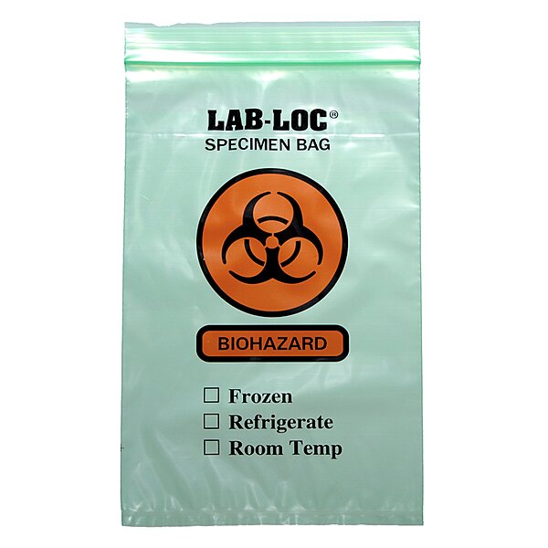Specimen Transport Bag with Document Pouch Lab-Loc® 6 X 9 Inch Zip Closure Biohazard Symbol / Storage Instructions NonSterile - Green