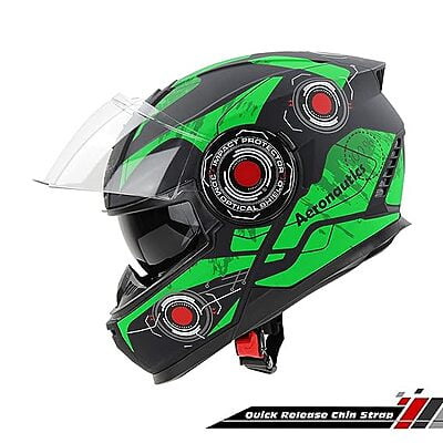 STEELBIRD SBH-40 ISS ASSASIN GLOSSY BLACK/GREEN C/V 600 MM