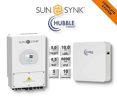 5.0 kW SUNSYNK Hybrid - HUBBLE Combo, c/w 5.12 kWh Lithium Battery