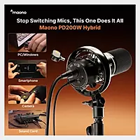 Maono PD200W Hybrid Wireless Podcast Microphone with Boom Arm