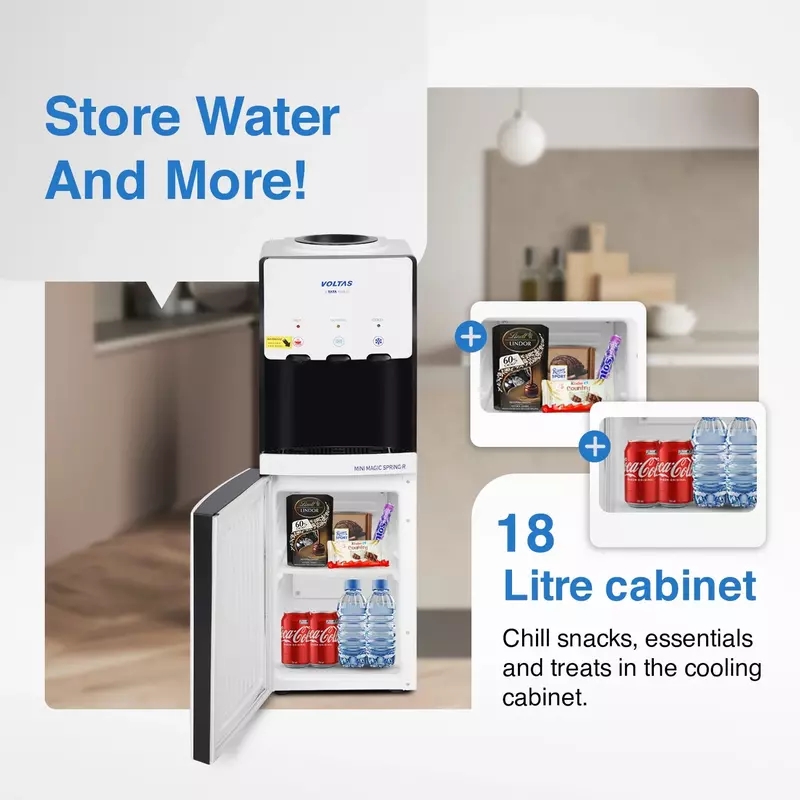 The 18-litre refrigerated cabinet of the Voltas Minimagic Spring RV+, stocked with beverages.