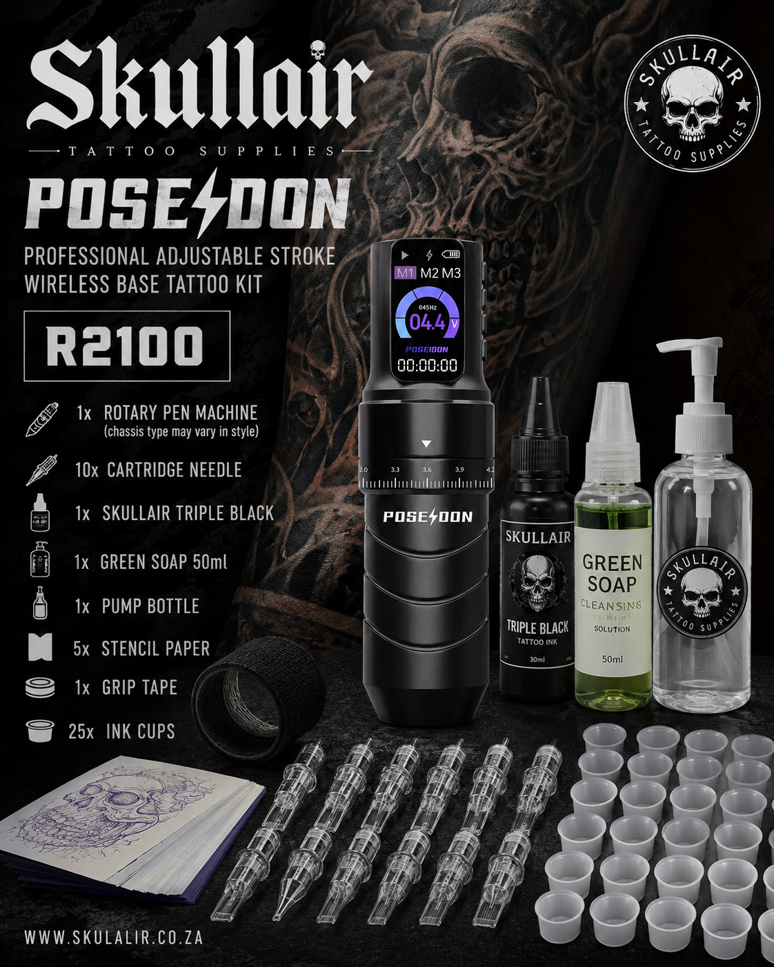 POSEIDON Professional Adjustable stroke Wireless Base Tattoo Kit