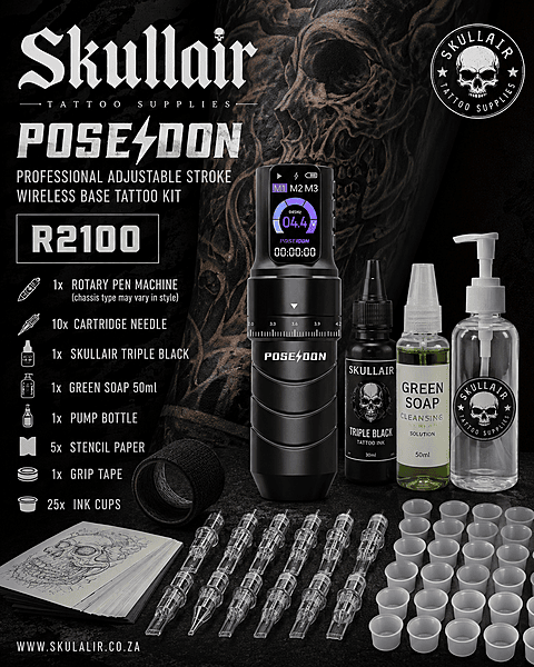 POSEIDON Professional Adjustable stroke Wireless Base Tattoo Kit POSEIDON Professional Adjustable stroke Wireless Base Tattoo Kit