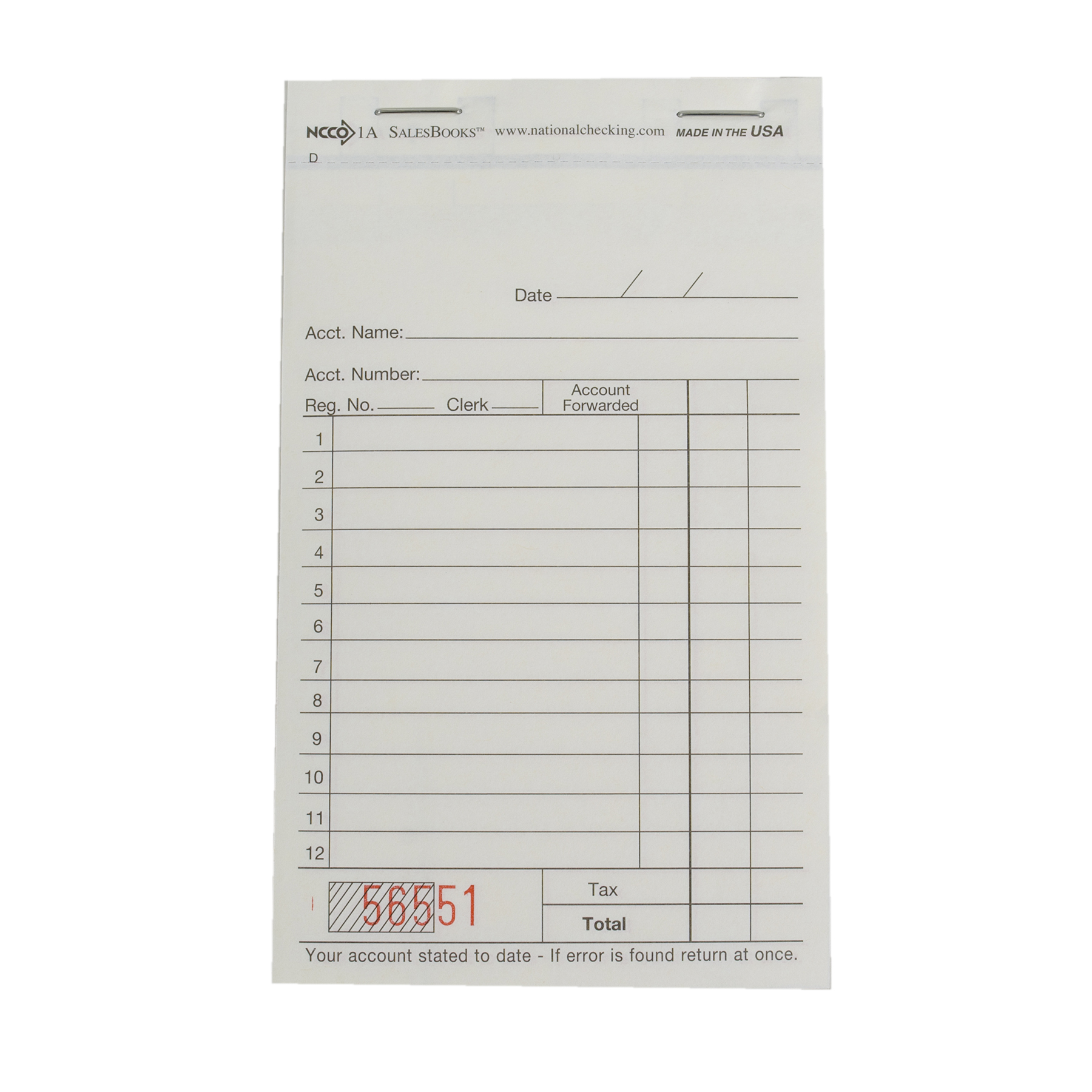 National Checking Carbonless Sales Book Guest Check 3.40" x 5.63" White Bulk Pack Small 50 / 100 cs
