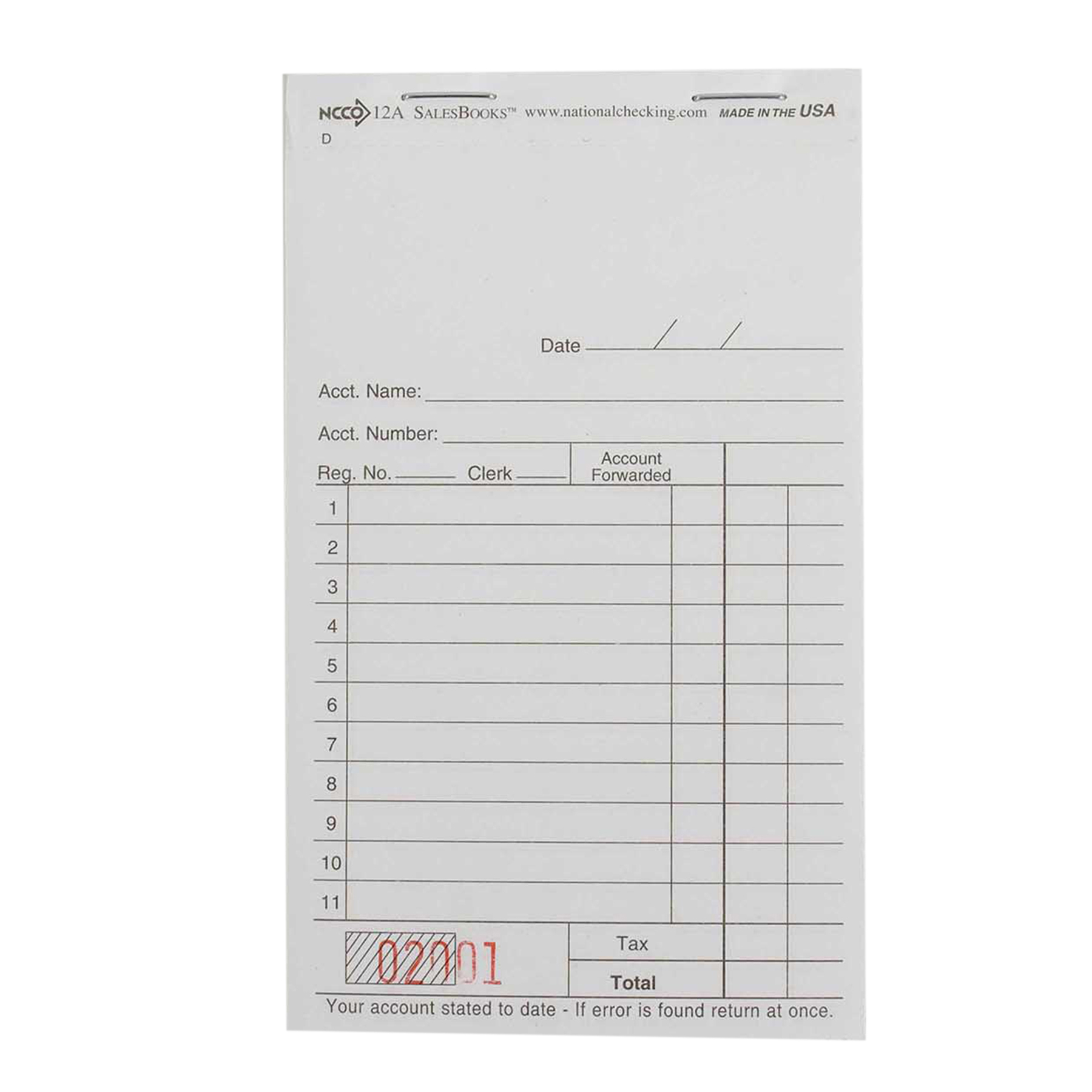 National Checking Duplicate Carbon Guest Check 3.50" x 5.63" White Shrink Pack Sml 50 / 100 cs