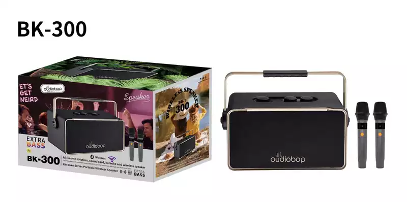 Oudiobop BK-300 Portable Wireless Karaoke Speaker with Dual Microphones