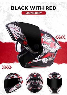 STEELBIRD SBA-8 ISS DIZIMON GLOSSY BLACK/RED C/V 580 MM WITH EXTRA SMOKE VISOR