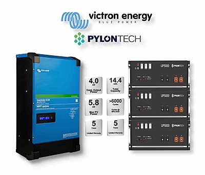 5.0 kW VICTRON EasySolar - PYLONTECH Combo, c/w 3x 4.8 kWh Lithium Batteries 5.0 kW VICTRON EasySolar - PYLONTECH Combo, c/w 3x 4.8 kWh Lithium Batteries
