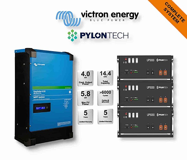 5.0 kW VICTRON EasySolar - PYLONTECH Combo, c/w 3x 4.8 kWh Lithium Batteries