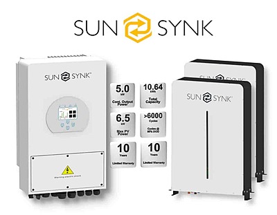 5.0 kW SUNSYNK Hybrid - SUNSYNK Combo, c/w 2 x 5.32 G kWh Lithium Batteries