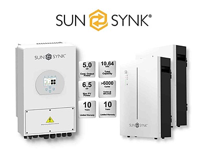 5.0 kW SUNSYNK Hybrid - SUNSYNK Combo, c/w 2 x 5.32 W kWh Lithium Batteries