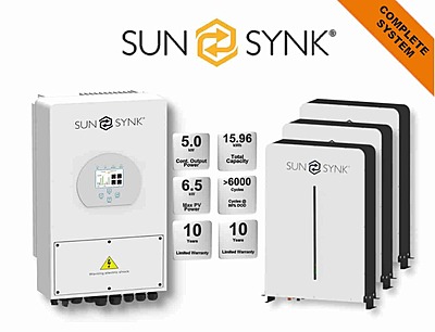 5.0 kW SUNSYNK Hybrid - SUNSYNK Combo, c/w 3 x 5.32 G kWh Lithium Batteries