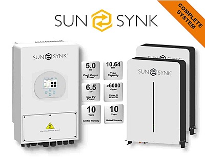 5.0 kW SUNSYNK Hybrid - SUNSYNK Combo, c/w 2 x 5.32 G kWh Lithium Batteries